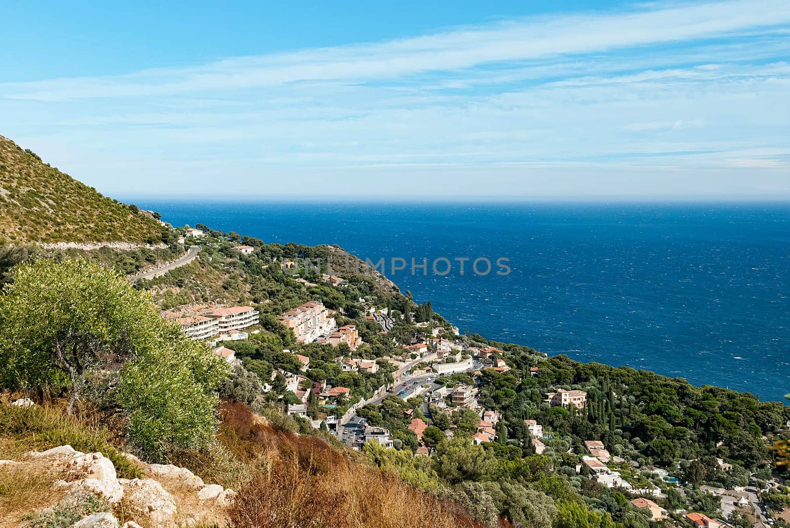 Top view of Monaco and the Mediterranean sea on a sunny day in summer