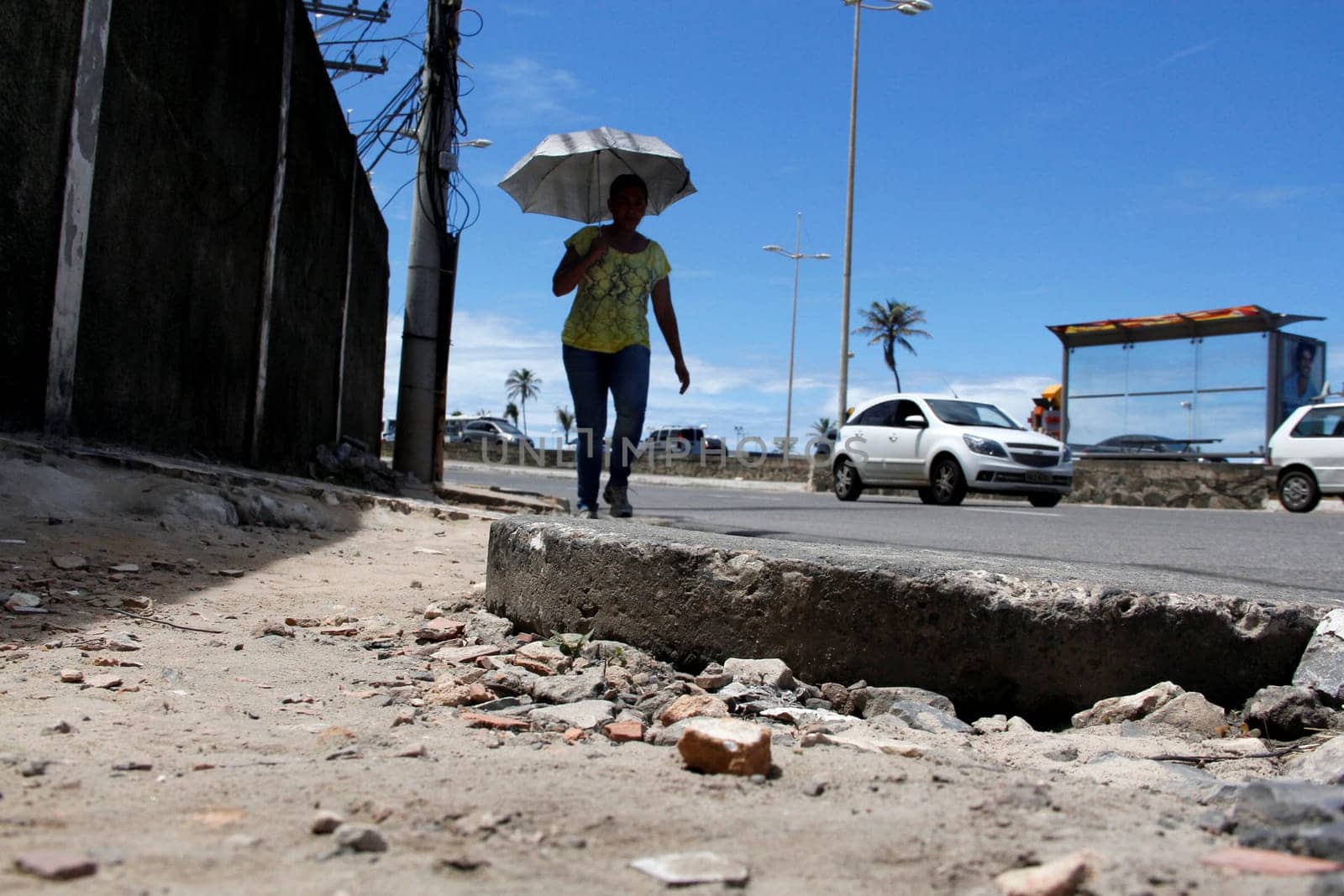 salvador, bahia / brazil - april 3, 2014: damaged walking area in the pituba neighborhood in the city of Salvador.