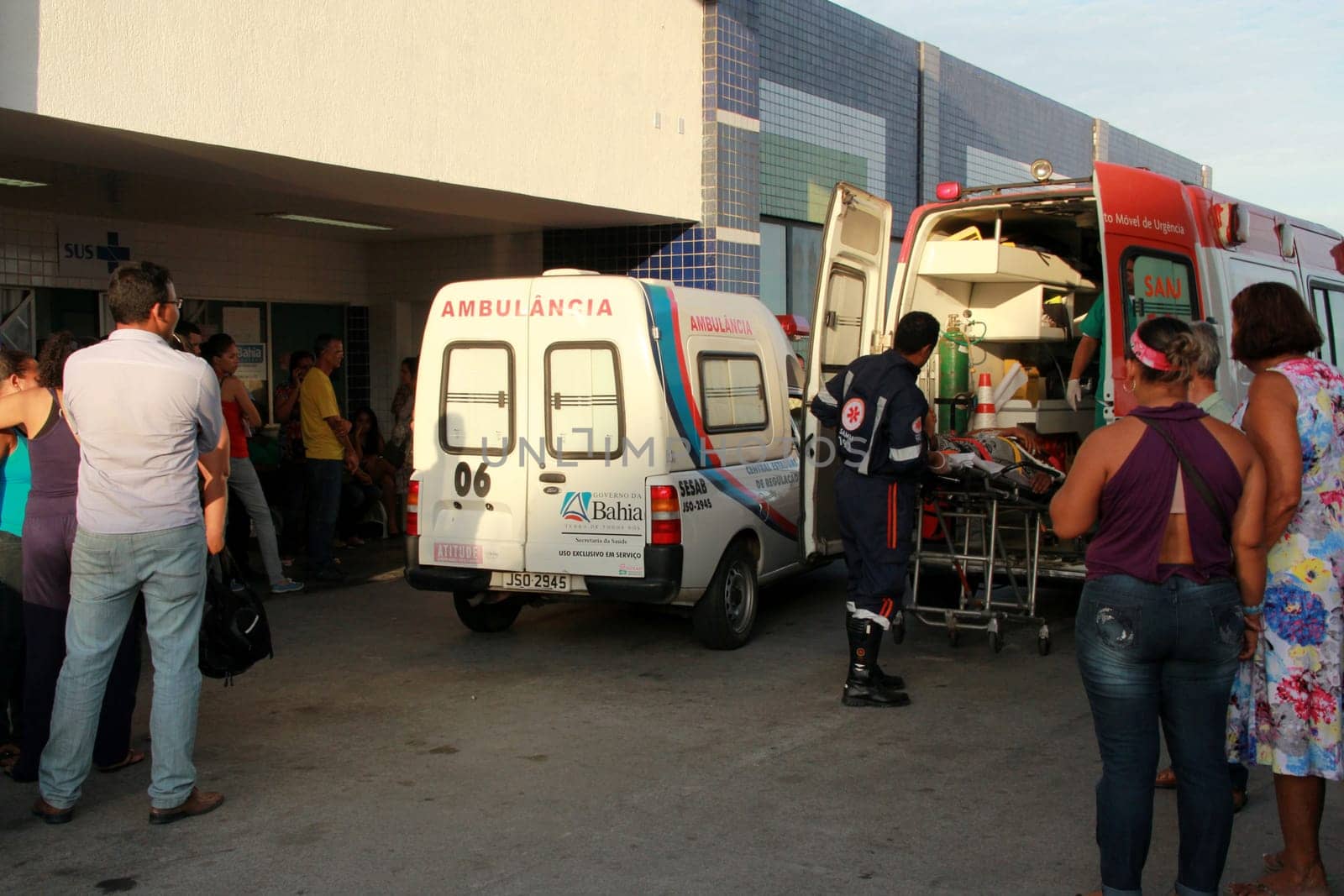 salvador, bahia / brazil - november 28, 2012: people are seen next to an ambulance of Samu 192, near the emergency of Hospital Roberto Santos in the city of Salvador.
