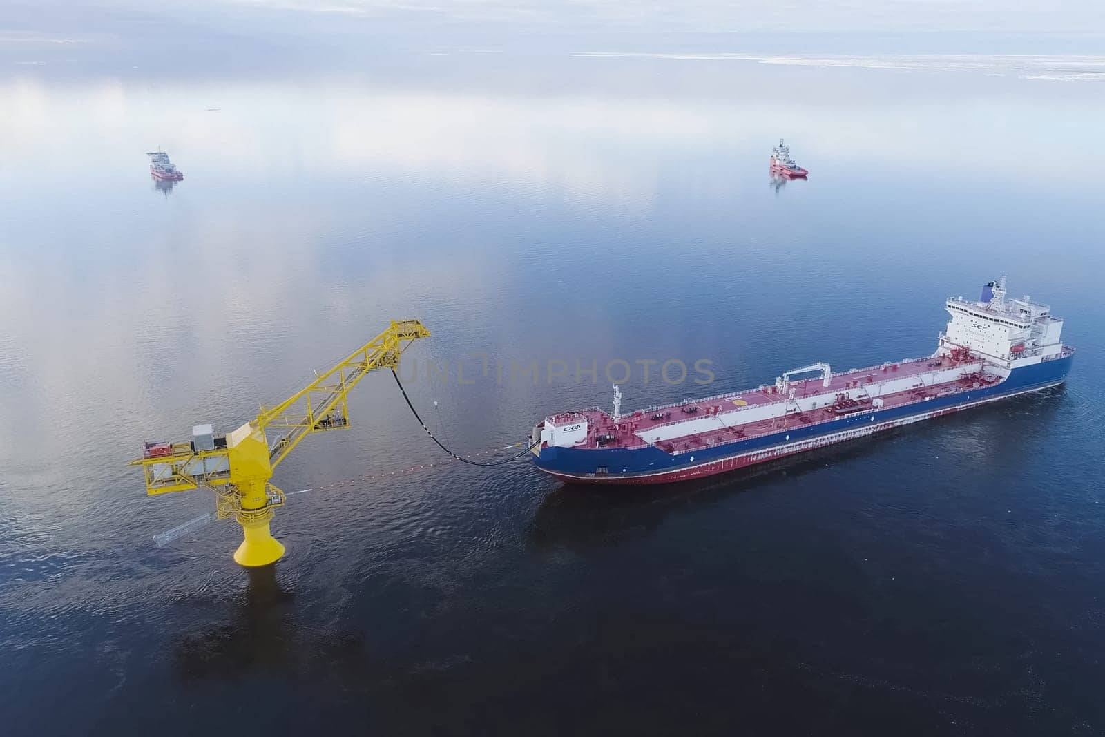 The tanker is filled with liquefied natural gas, transporting gas by sea.