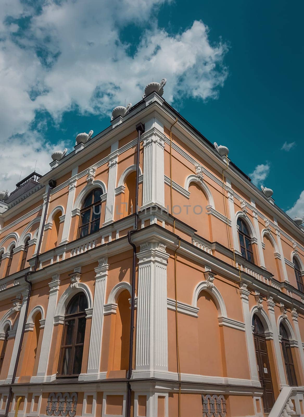 Architecture details of the Manuc Bei mansion. Manuc Bey palace, architectural, culture and historic complex with museum, winery and other edifices located in Hincesti city, Moldova.