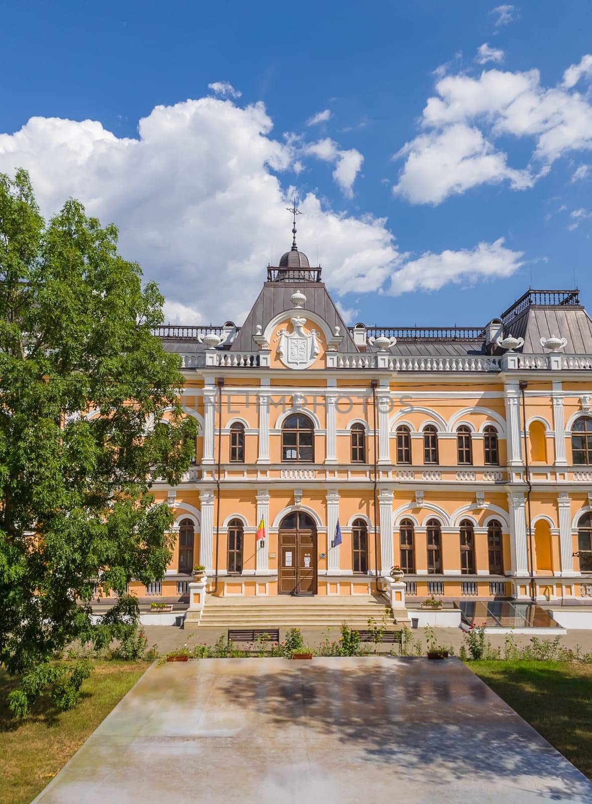 The Manuc Bei mansion, an architectural, culture and historic complex with museum, winery and other edifices located in Hincesti city, Moldova. Manuc Bey palace facade and yard in a sunny summer day..