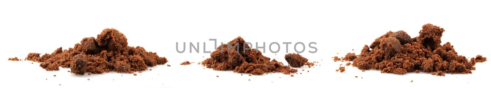 Collage of photos with raw sugar cane isolated on white background. Raw sugars are produced directly from the cane juice in a sugar mill, which is always located close to cane fields.