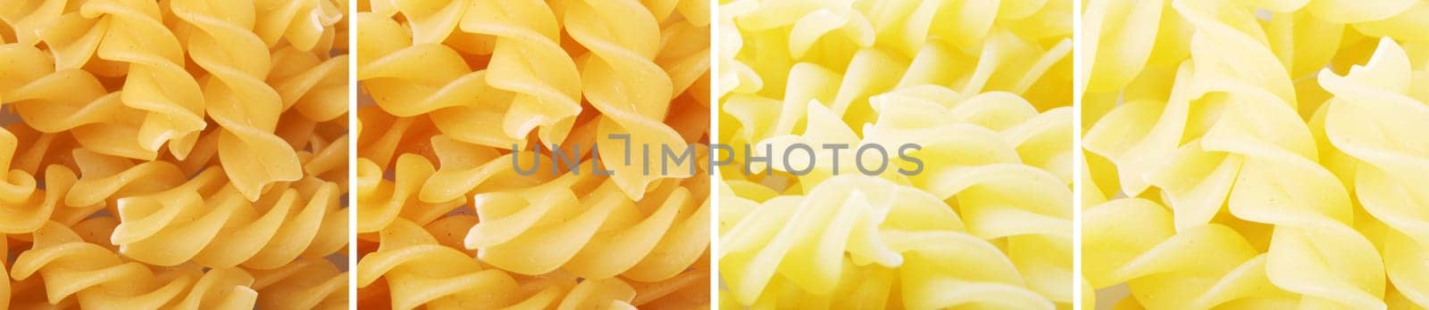 Collage Of Photos With Various Raw Pasta. Italian Cuisine Collection.