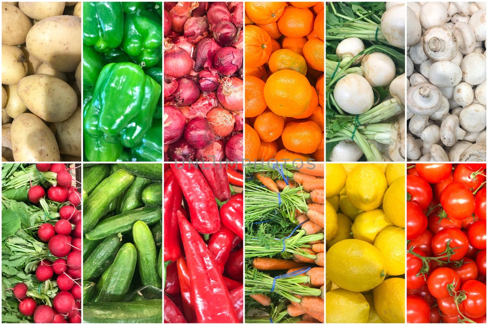 Collage Of Photos With Healthy Organic Fruits And Vegetables. Collection Of Healthy Fresh Food Backgrounds.