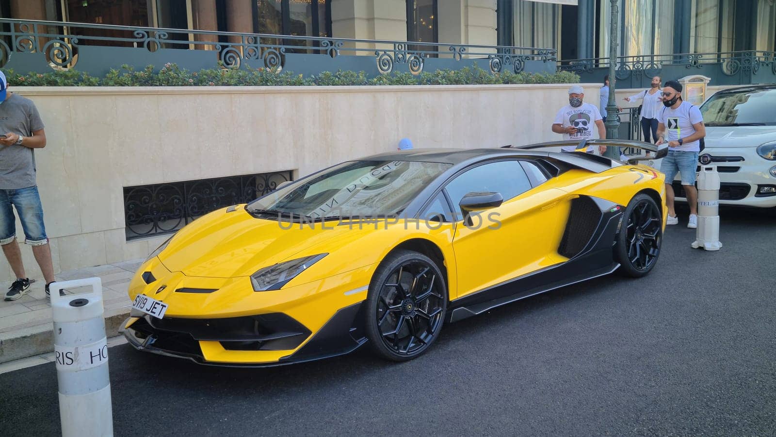 Monte-Carlo, Monaco - August 17, 2020: Beautiful Yellow Lamborghini Aventador Supercar Parked On The Casino Square In Monte-Carlo, Monaco, Europe