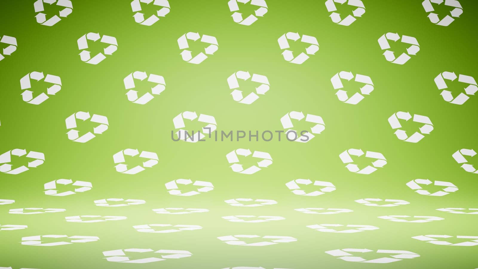 Empty Blank Green and White Recycle Symbol Pattern Studio Background 3D Render Illustration