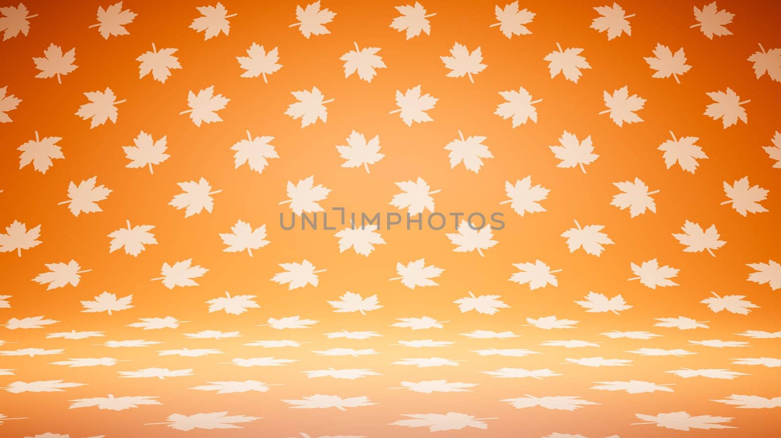 Empty Blank Orange and White Leaves Pattern Studio Background 3D Render Illustration