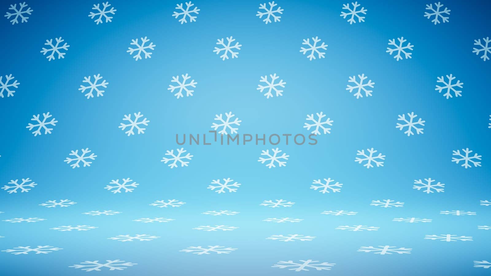 Empty Blank Blue and White Snowflakes Pattern Studio Background 3D Render Illustration