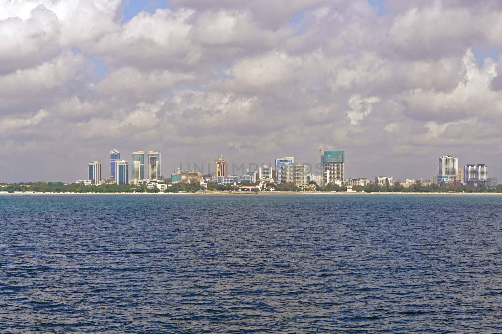 Dar es Salaam, Tanzania - July 16, 2017: Dar es Salaam cityscape panorama from sea, Tanzania.