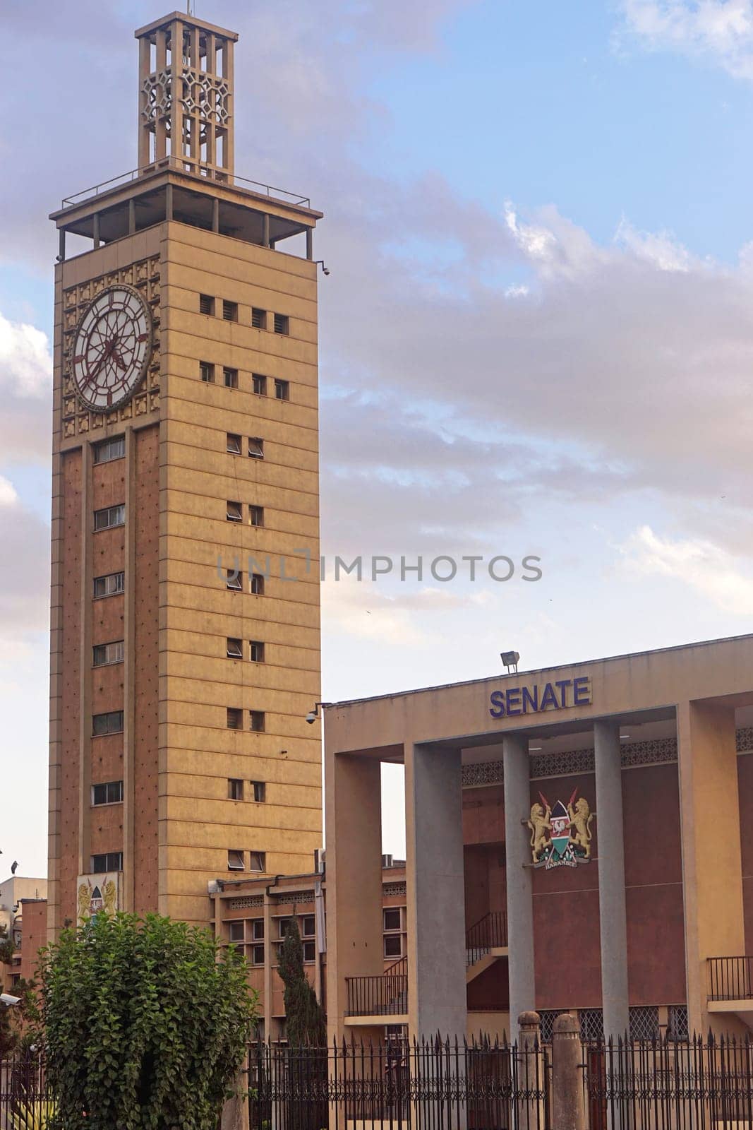 Nairobi, Kenya - July 09, 2017: Senate government building and clock tower in Nairobi, Kenya.