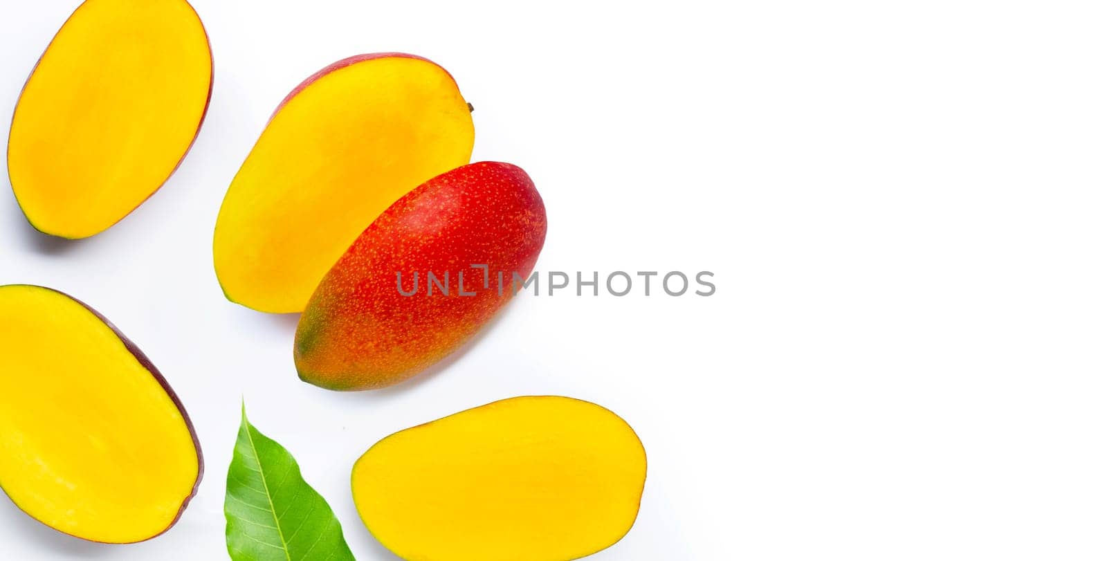 Tropical fruit, Mango on white background. Top view