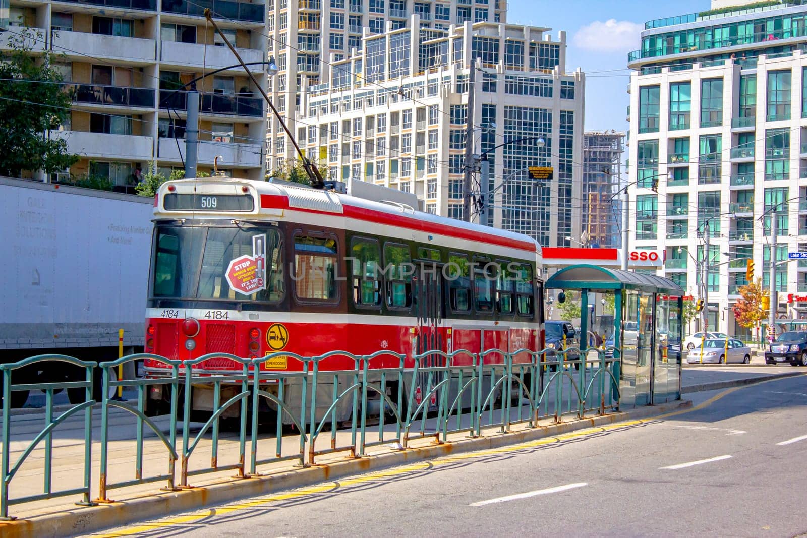 Toronto, Ontario, Canada. Sep 5, 2020. City tram, Red Toronto, city train Street tramway train electrical downtown Toronto Canada