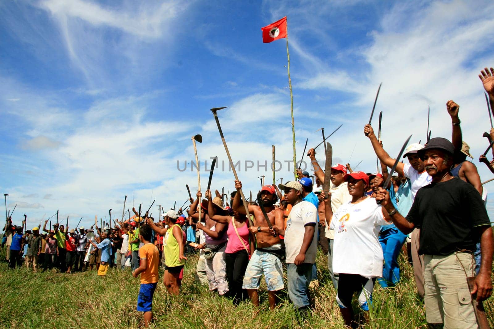 eunapolis, bahia / brazil - april 8, 2009: members of the Movimento Sente Terra - MST - are seen during the occupation of a farm invaded in the rural area of the municipality of Eunapolis....