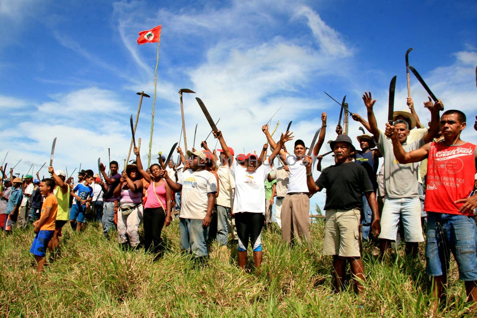 eunapolis, bahia / brazil - april 8, 2009: members of the Movimento Sente Terra - MST - are seen during the occupation of a farm invaded in the rural area of the municipality of Eunapolis....