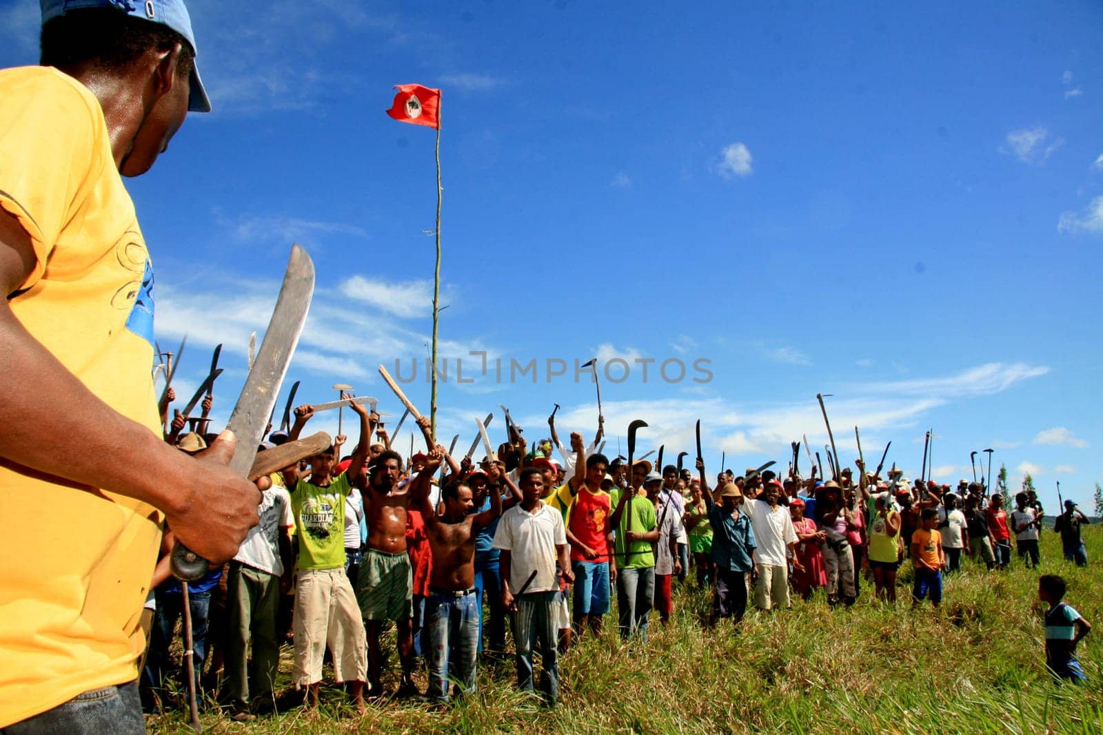 eunapolis, bahia / brazil - april 8, 2009: members of the Movimento Sente Terra - MST - are seen during the occupation of a farm invaded in the rural area of the municipality of Eunapolis....