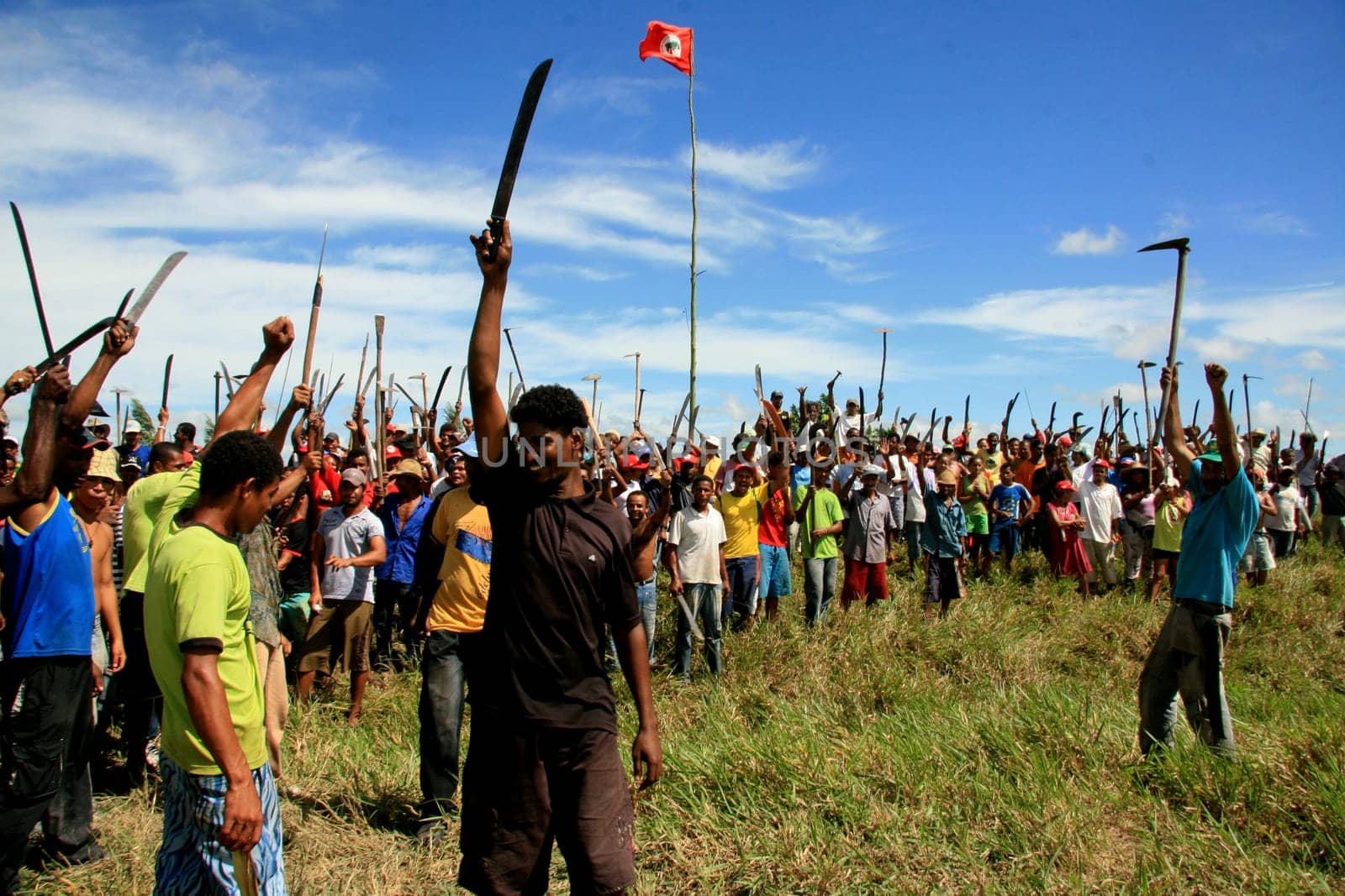 eunapolis, bahia / brazil - april 8, 2009: members of the Movimento Sente Terra - MST - are seen during the occupation of a farm invaded in the rural area of the municipality of Eunapolis....