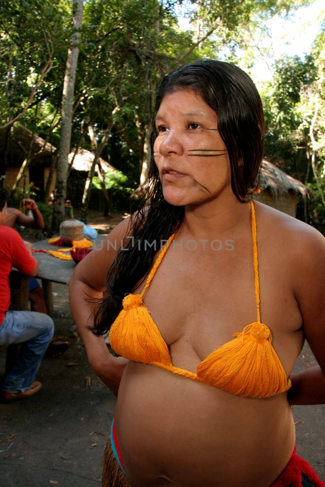 porto seguro, bahia / brazil - april 14, 2009: Pataxo Indians are seen in the village Jaqueira in the city of Porto Seguro, in the south of Bahia..