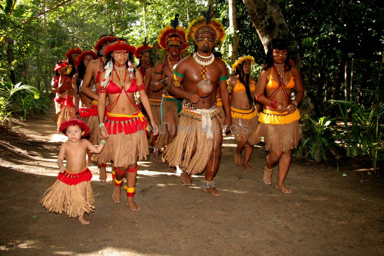 porto seguro, bahia / brazil - april 14, 2009: Pataxo Indians are seen in the village Jaqueira in the city of Porto Seguro, in the south of Bahia..