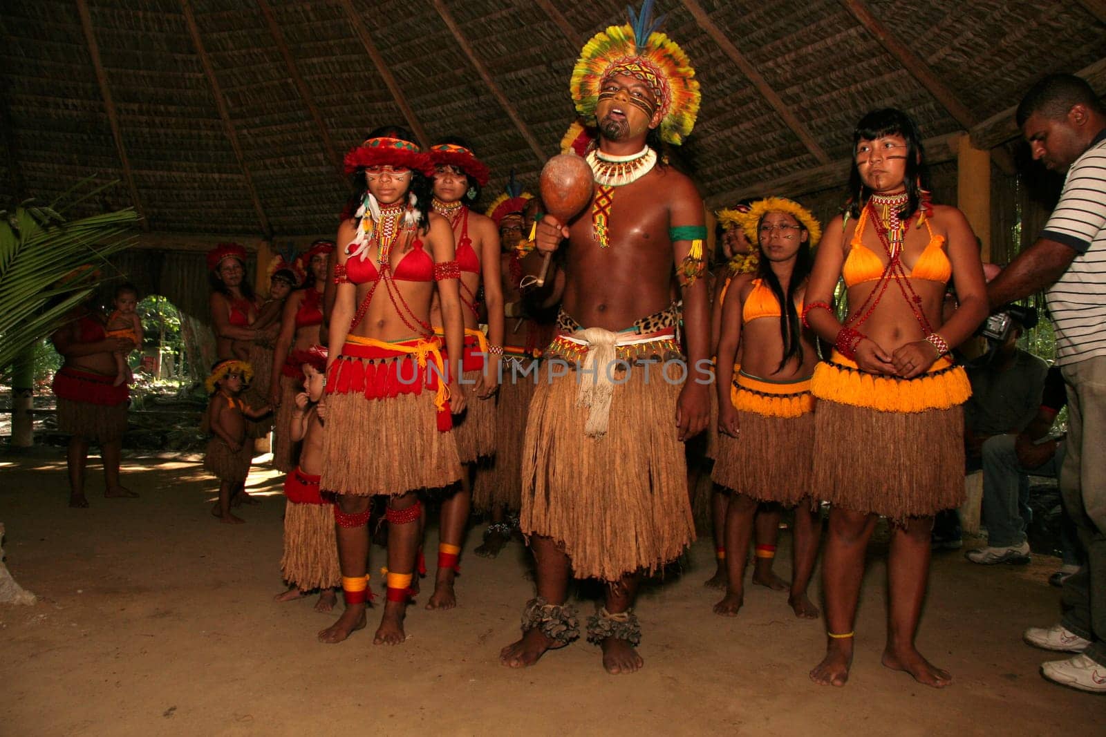porto seguro, bahia / brazil - april 14, 2009: Pataxo Indians are seen in the village Jaqueira in the city of Porto Seguro, in the south of Bahia..