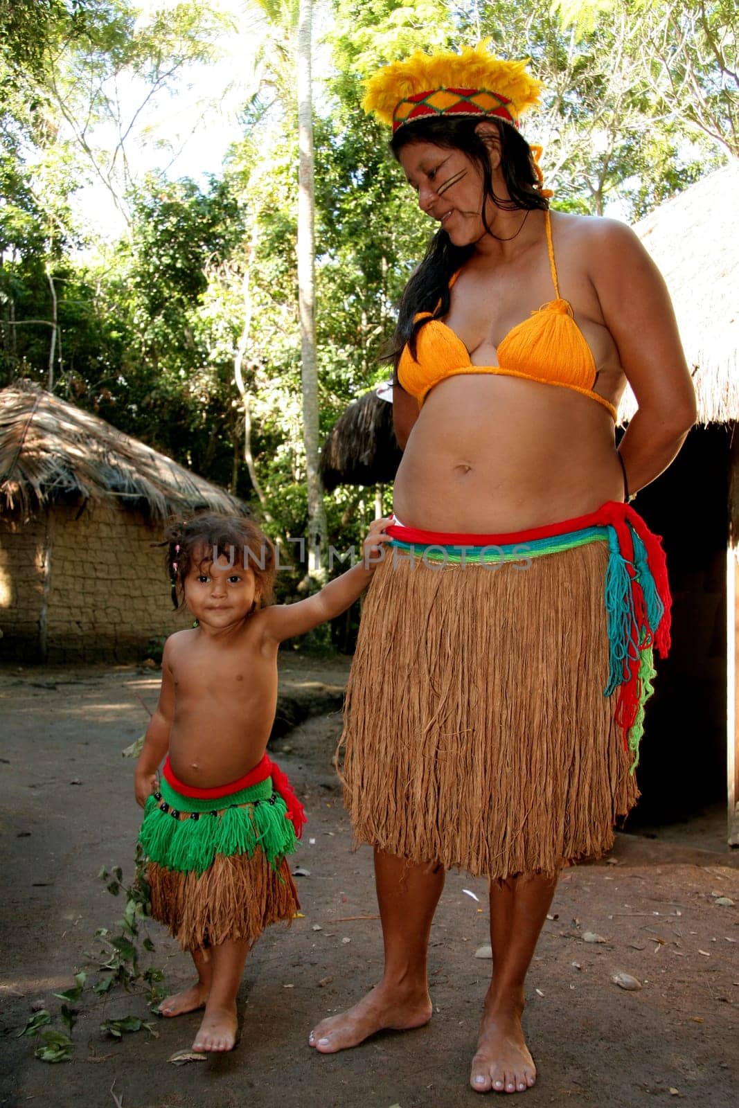 porto seguro, bahia / brazil - april 14, 2009: Pataxo Indians are seen in the village Jaqueira in the city of Porto Seguro, in the south of Bahia..