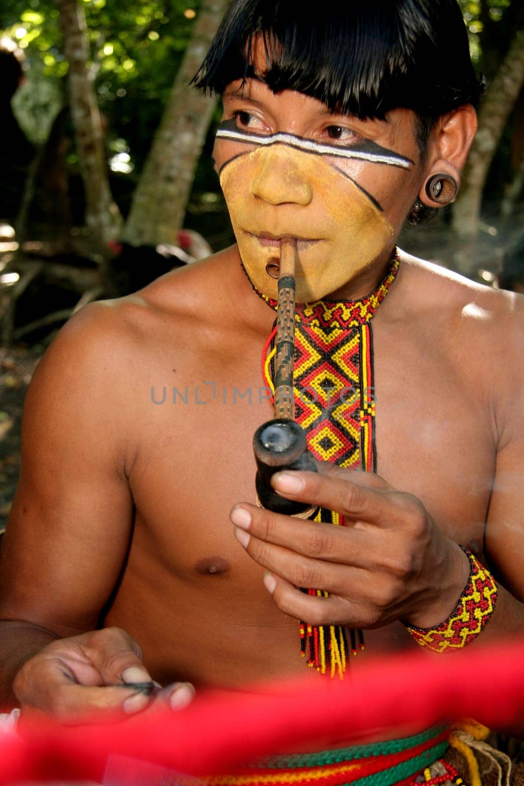 porto seguro, bahia / brazil - april 14, 2009: Pataxo Indians are seen in the village Jaqueira in the city of Porto Seguro, in the south of Bahia..