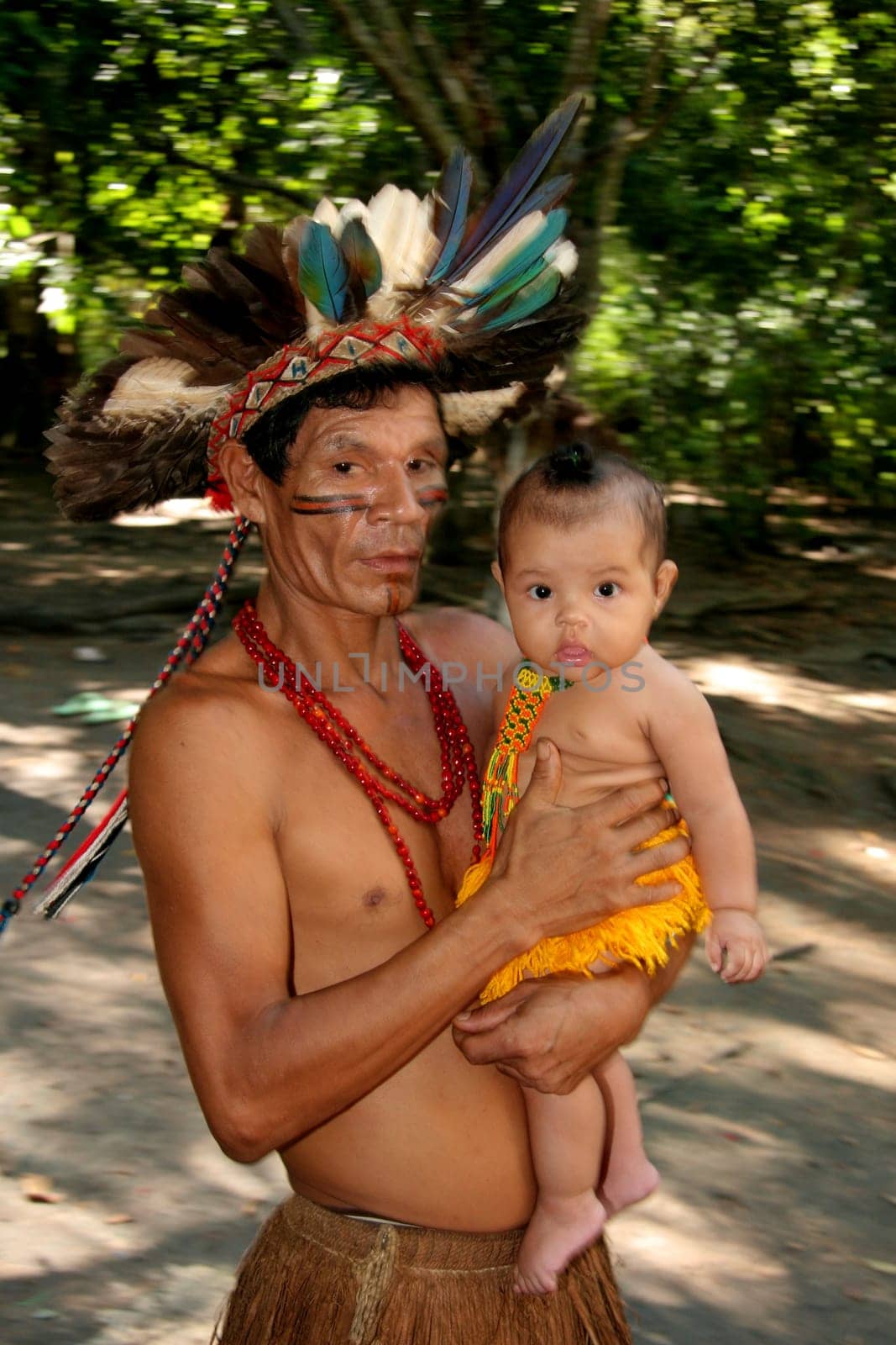 porto seguro, bahia / brazil - april 14, 2009: Pataxo Indians are seen in the village Jaqueira in the city of Porto Seguro, in the south of Bahia..