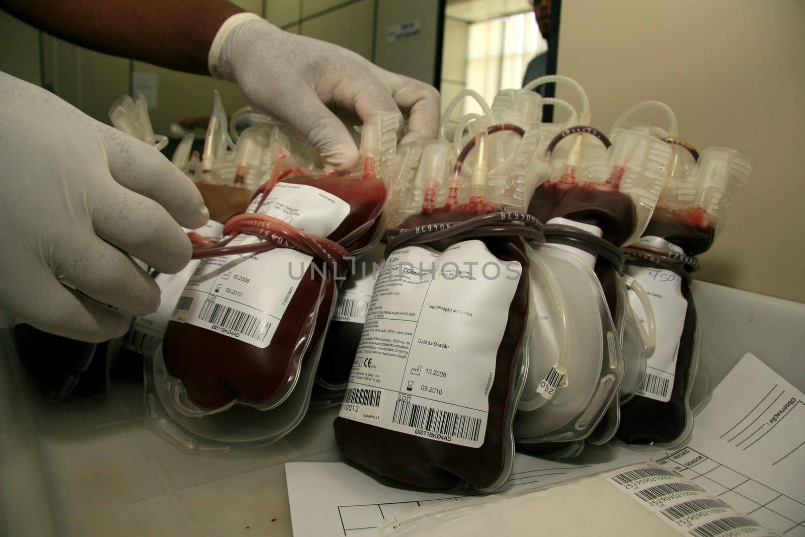 salvador, bahia / brazil - february 10, 2009: Donated blood bag in blood center in Eunapolis city. The blood is distributed to public hospitals in Bahia.