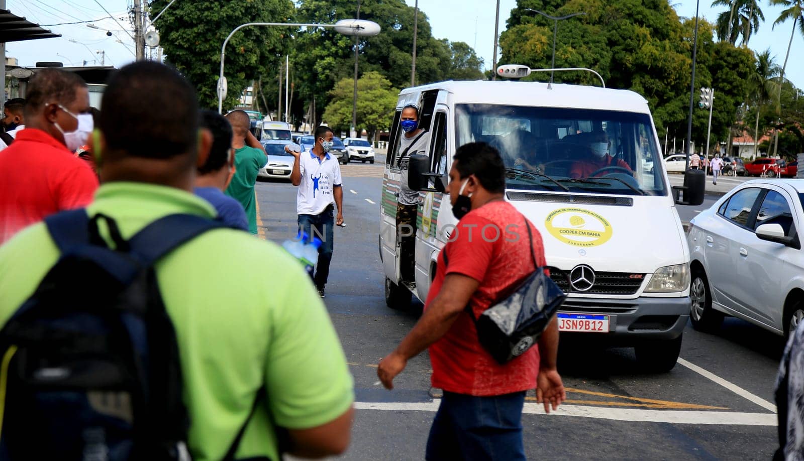 salvador, bahia / brazil - september 8, 2020: alternative transport van is seen looking for passengers in the Comercio neighborhood in the city of Salvador..
