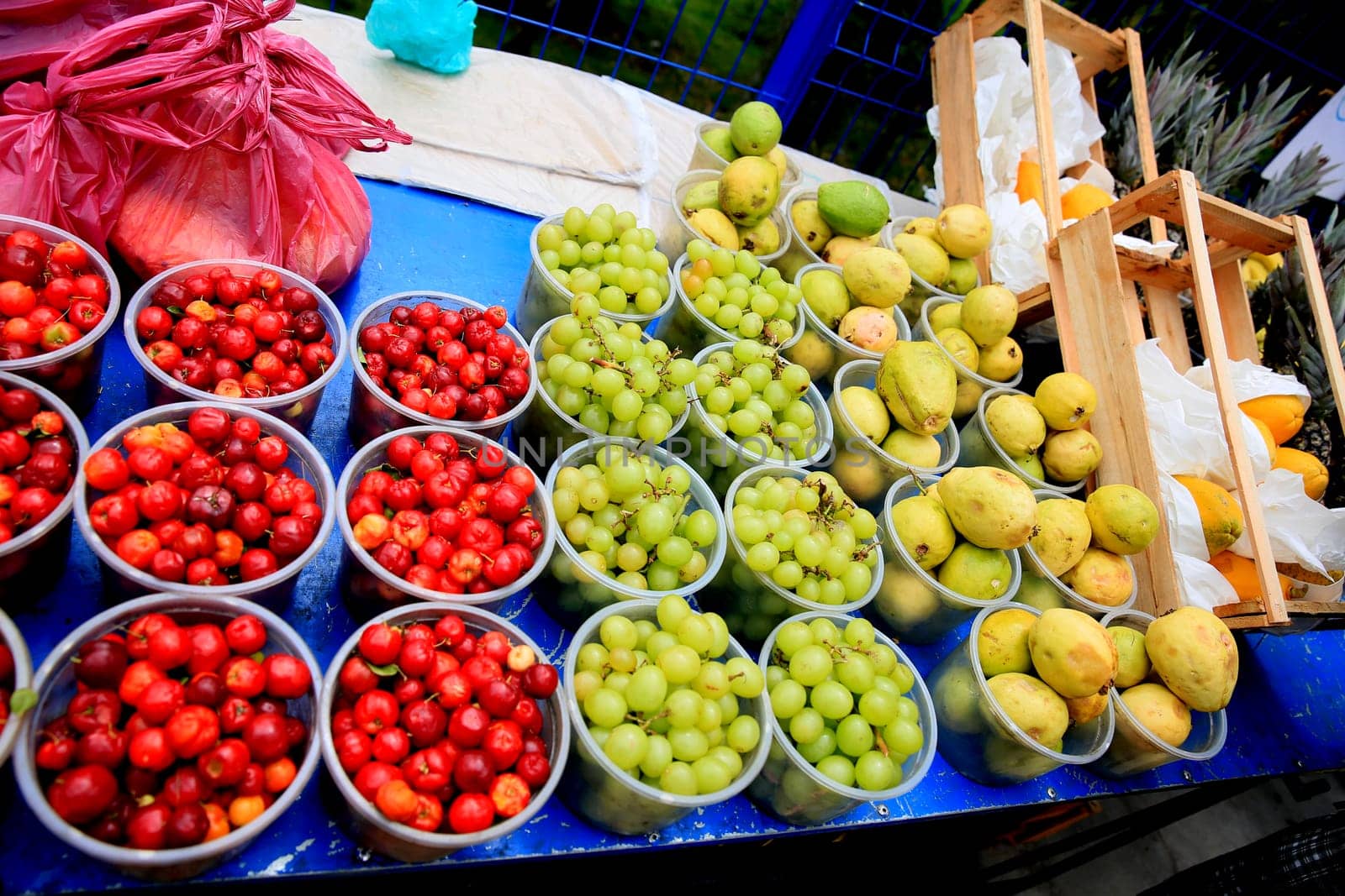 salvador, bahia / brazil - september 11, 2020: acerola, guava and grape fruits are seen for sale on the street in the city of Salvador.