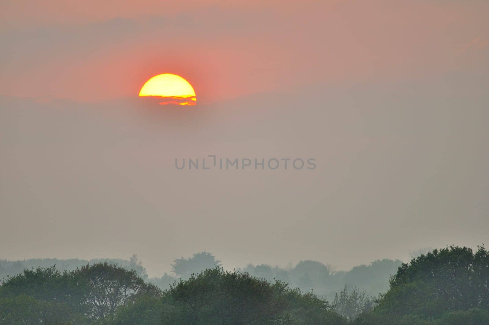 Sunset over the countryside in Brittany