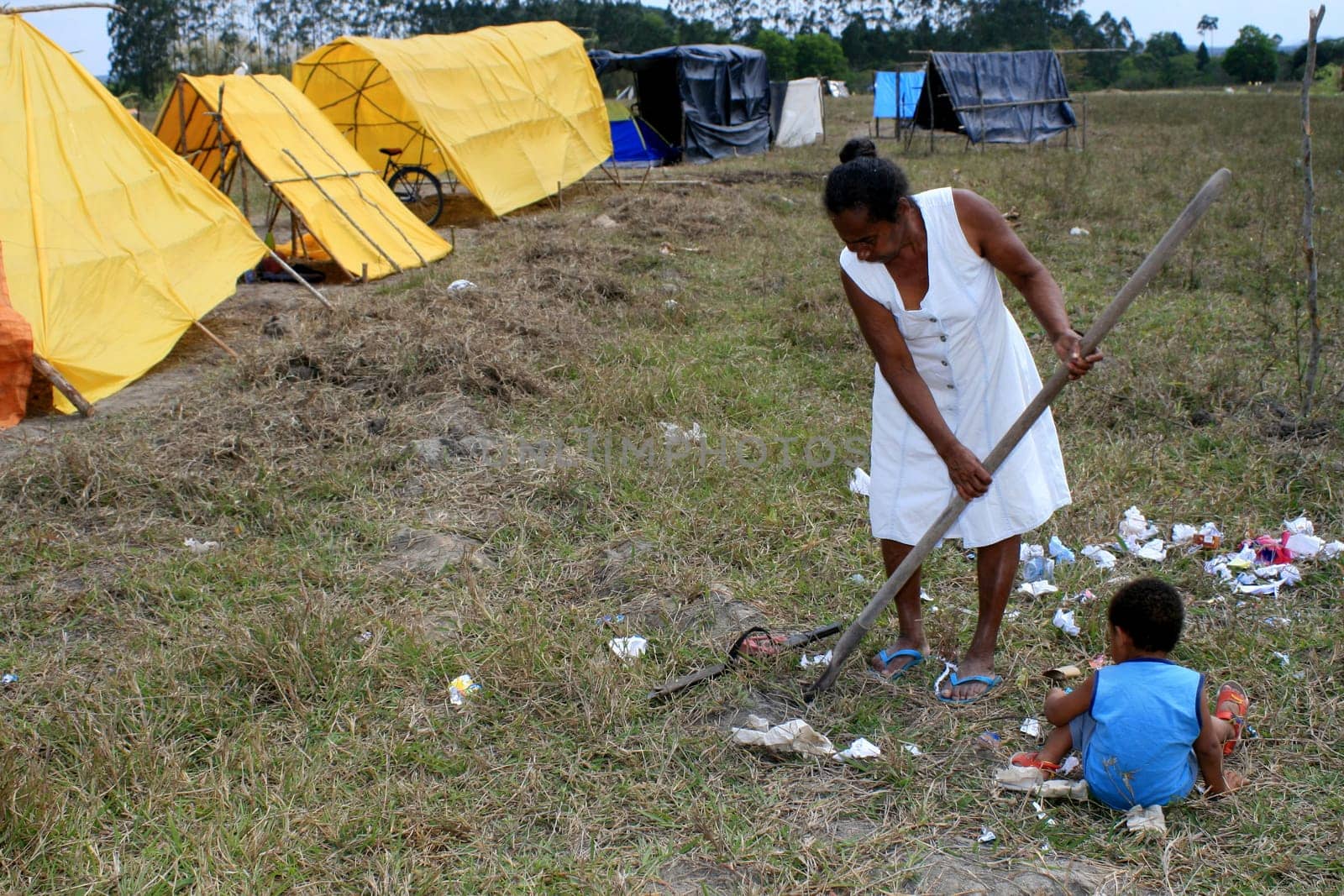 eunapolis, bahia / brazil - april 8, 2009: members of the Movimento Sente Terra - MST - are seen during the occupation of a farm invaded in the rural area of the municipality of Eunapolis....