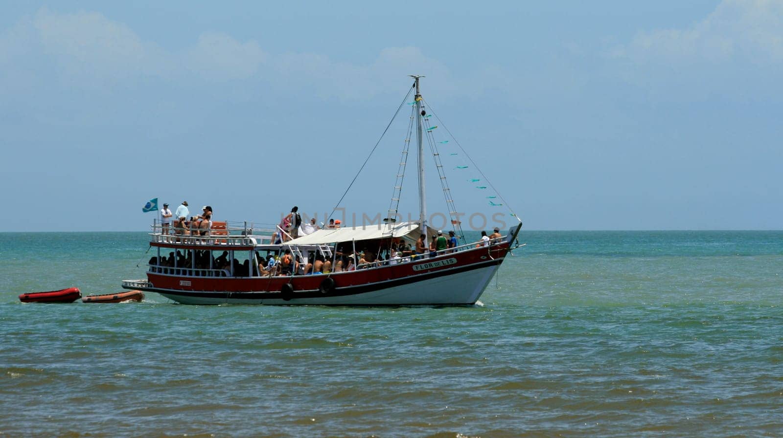 porto Seguro, bahia / brazil - june 9, 2014: schooner is seen at the mouth of the river Buranhem in the city of Porto Seguro, in southern Bahia.