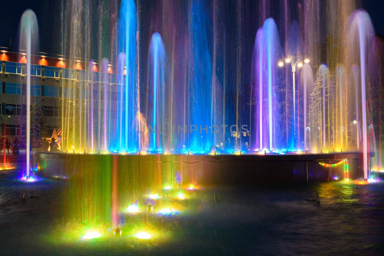 Fragment of a beautiful multi-colored fountain installed near the administration building of the city of the Anapa resort