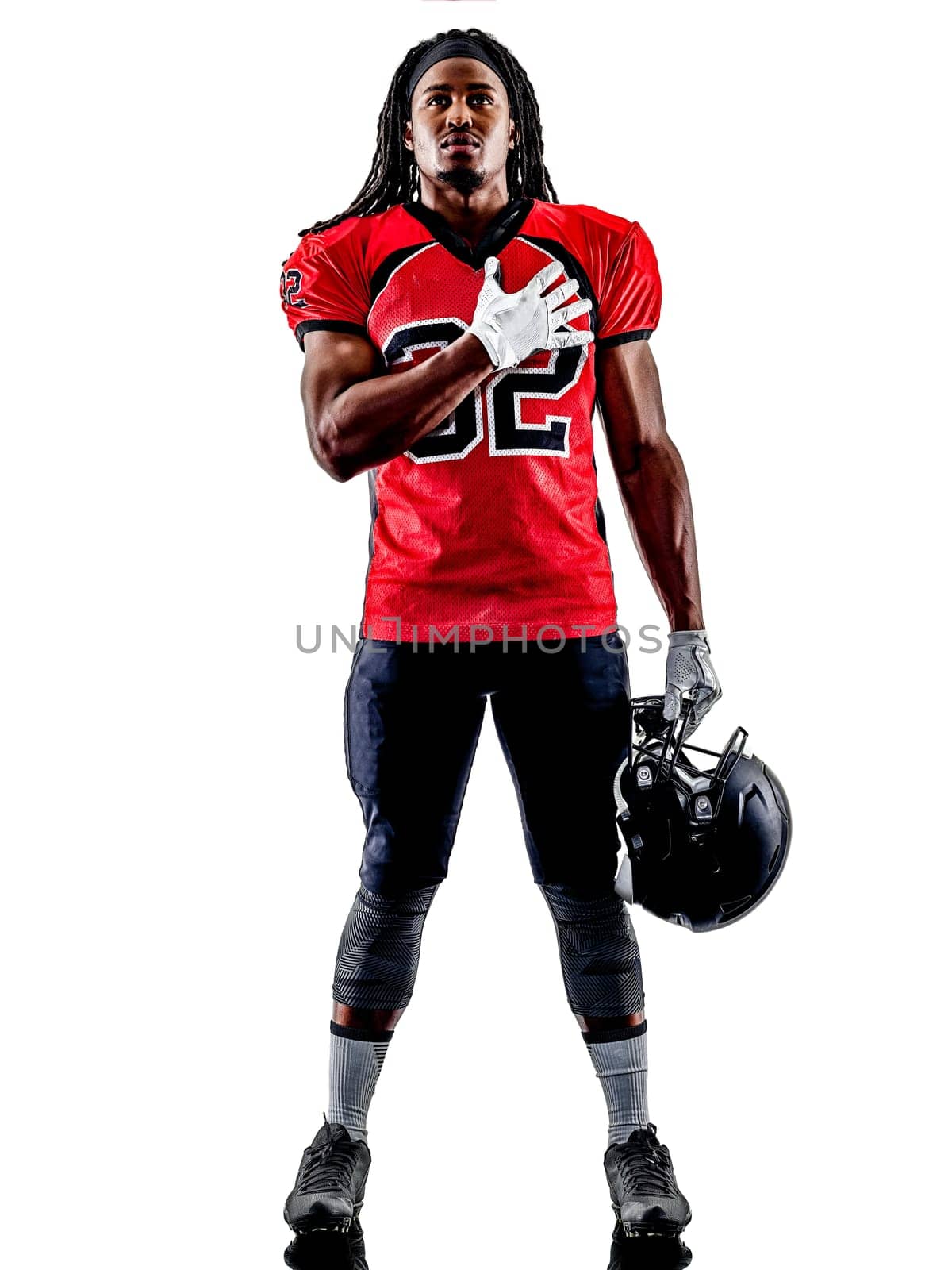 one american football player man isolated on white background