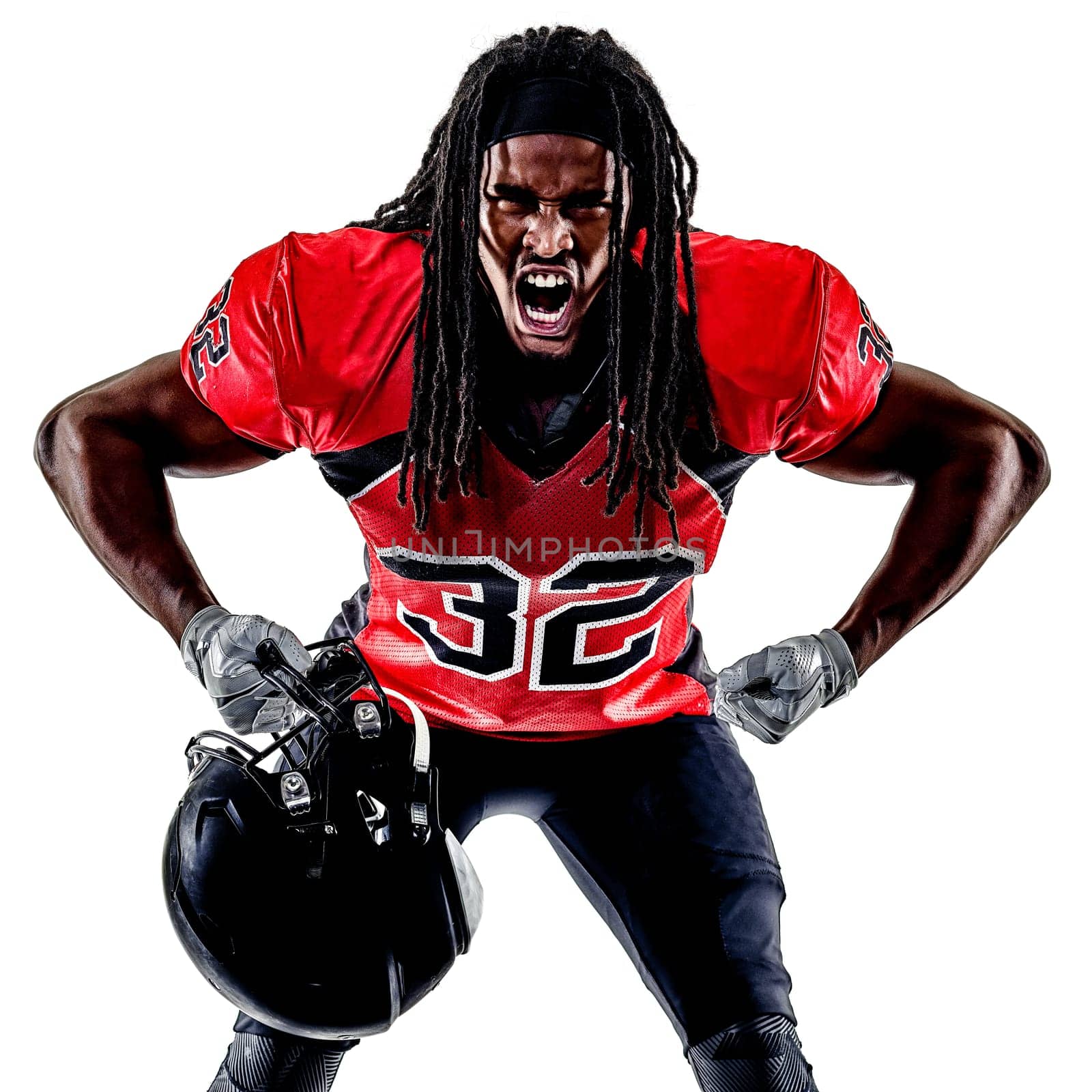 one american football player man isolated on white background