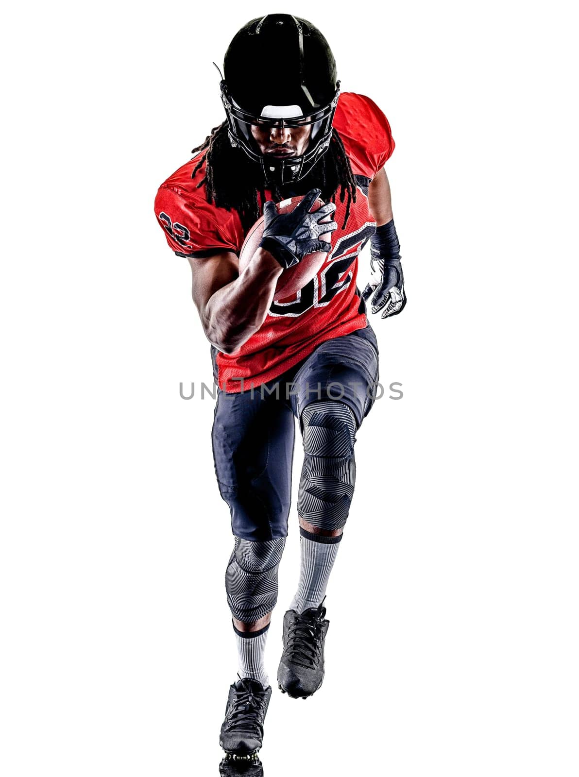 one american football player man isolated on white background