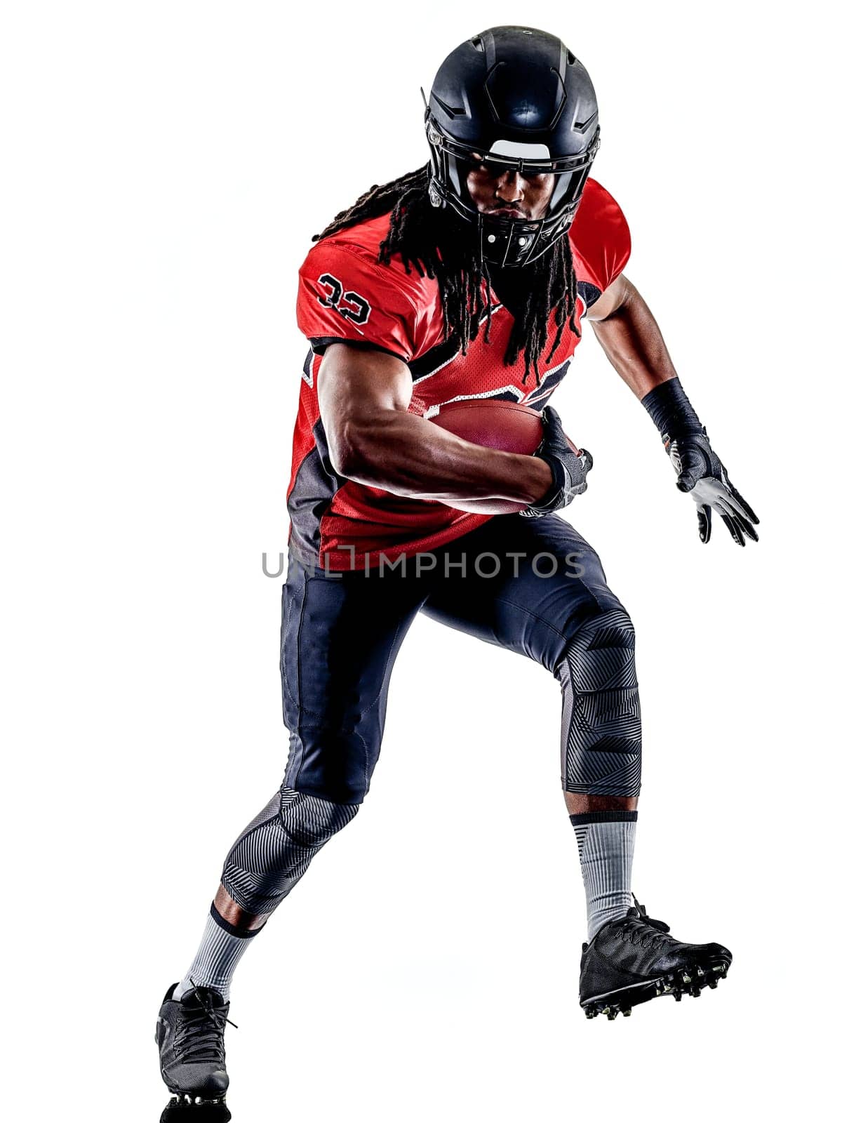 one american football player man isolated on white background