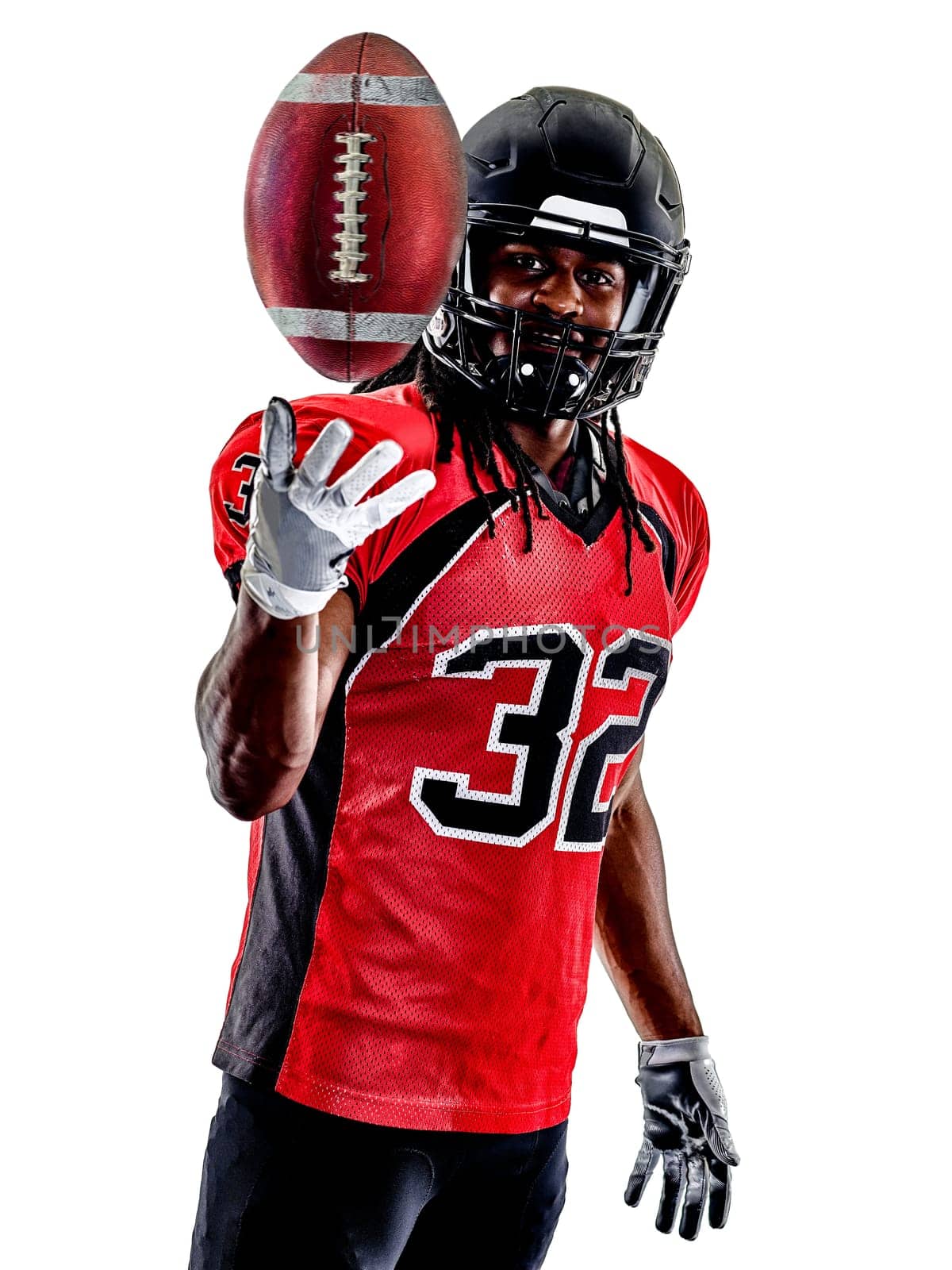 one american football player man isolated on white background