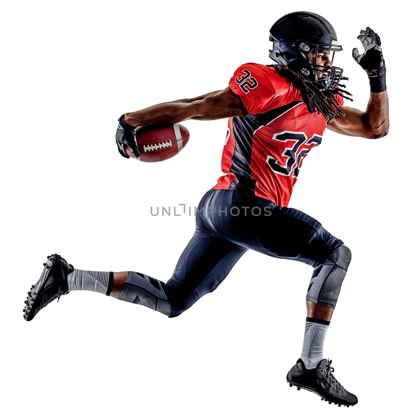 one american football player man isolated on white background