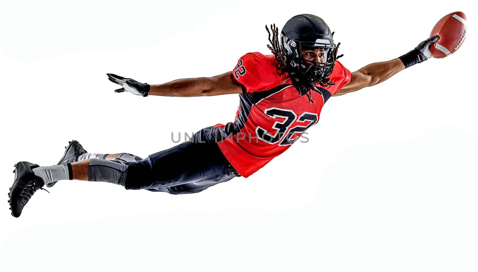 one american football player man isolated on white background