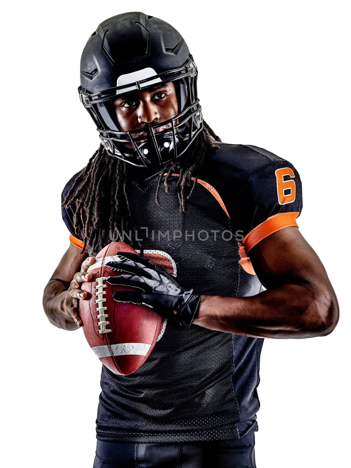 one american football player man isolated on white background
