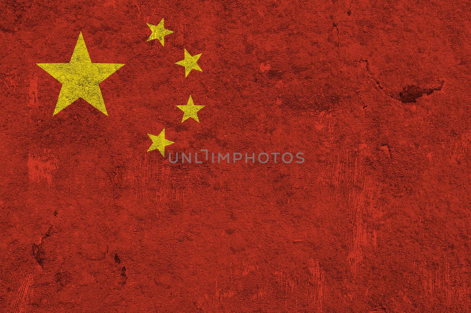 Flag of China on weathered concrete
