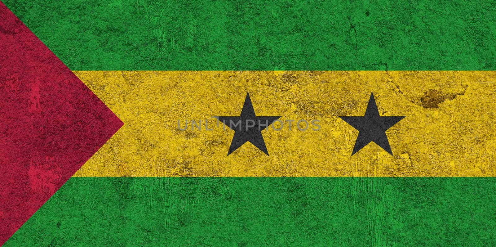 Flag of Sao Tome and Principe on weathered concrete