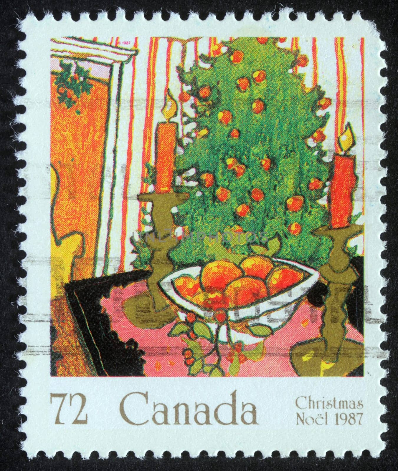 Christmas stamp printed in Canada, circa 1987