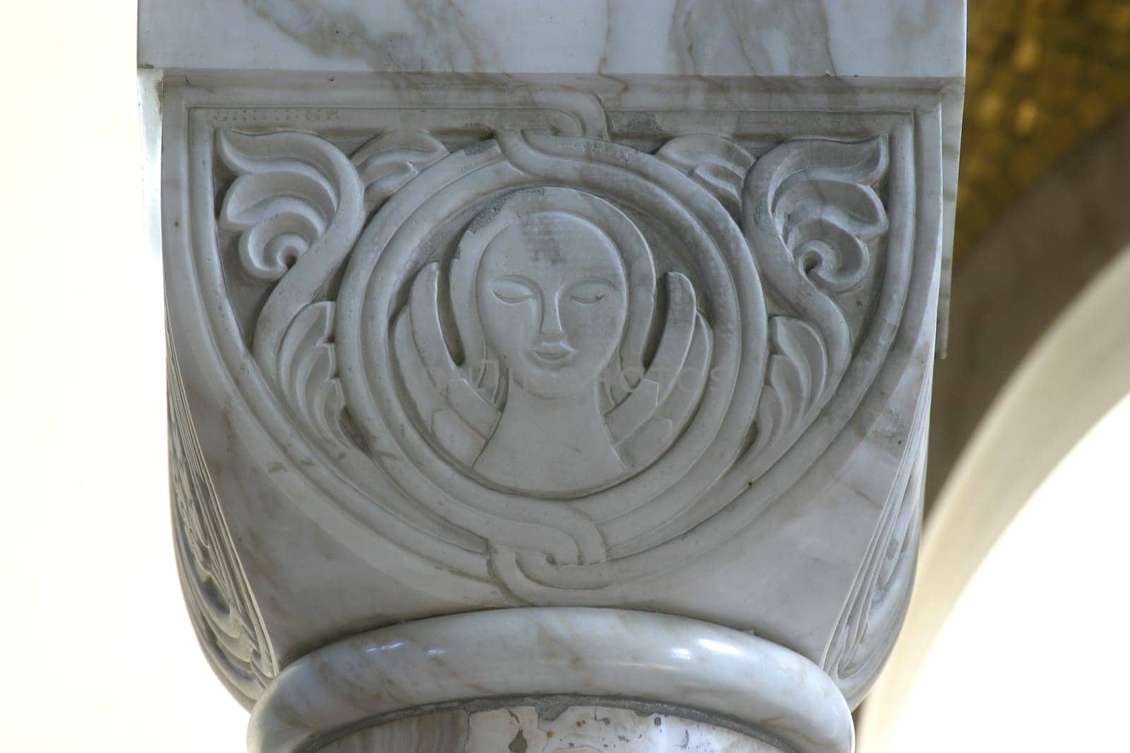 Symbol of Saint Matthew, historic church column ornate detail