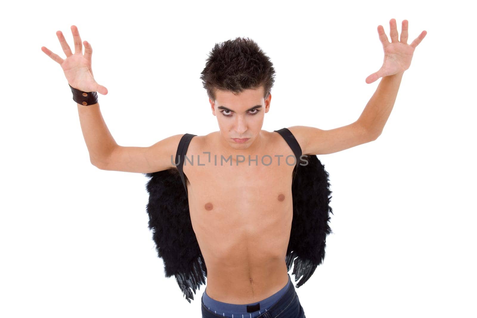 young casual teen man with wings, on white