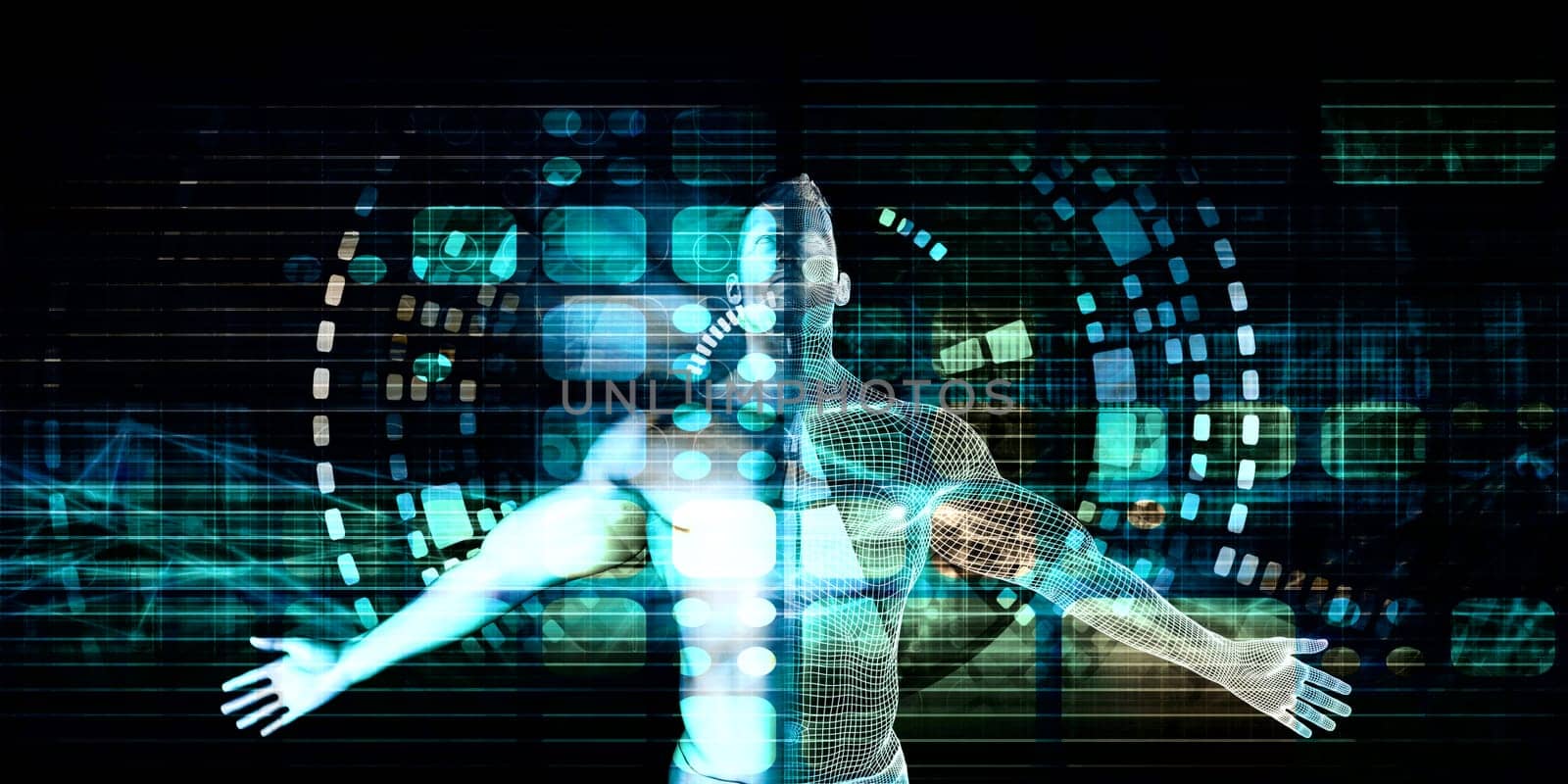 Man Machine Merging Together Digital Transformation