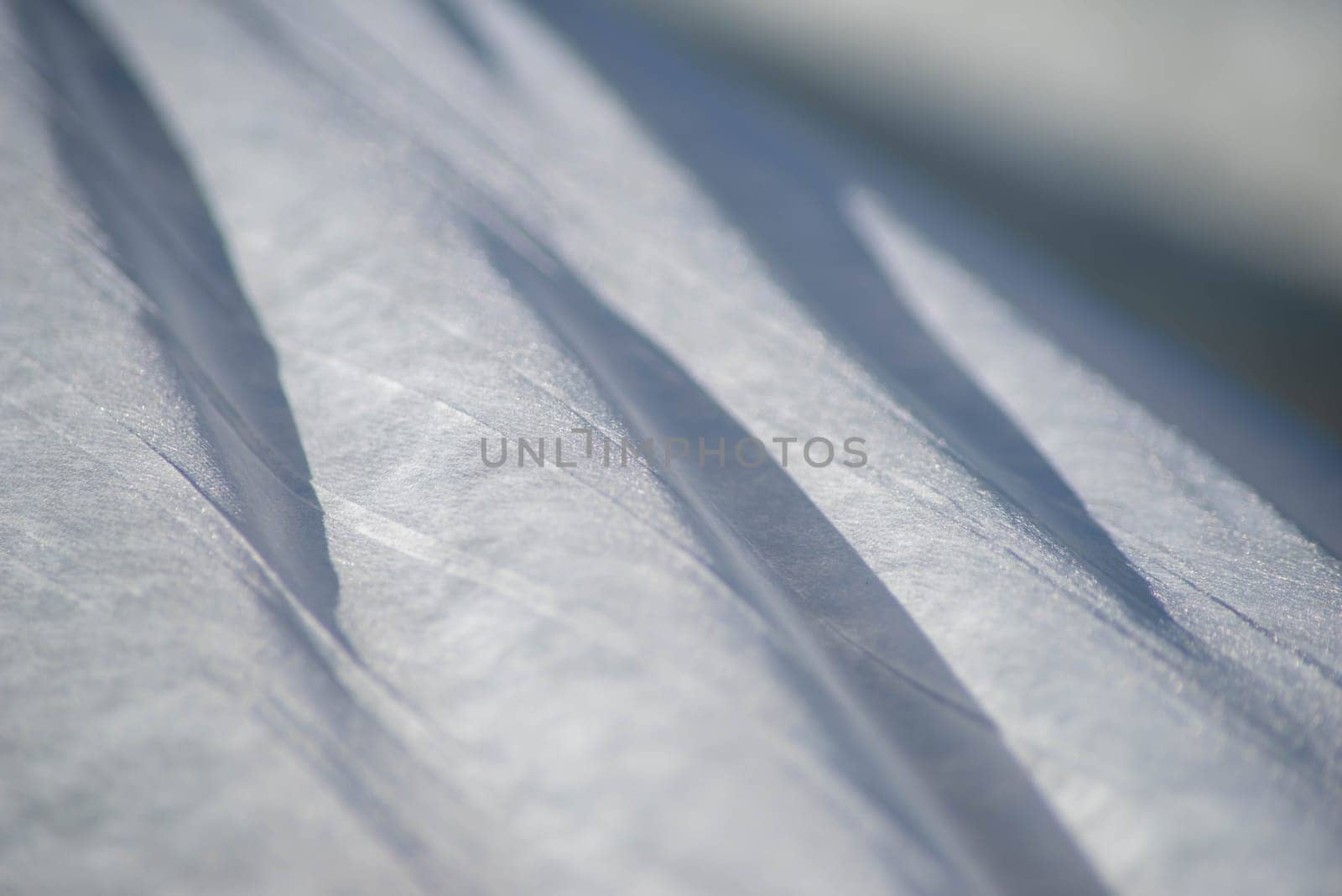 White crop cover cloth waves in te breeze in an organic garden. White background texture that catched the light and shimmers.