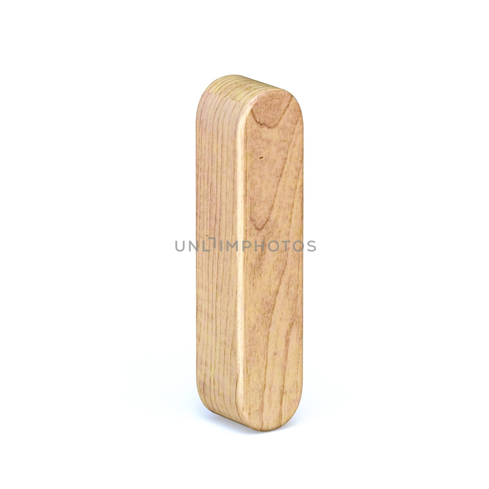 Rounded wooden font Letter I 3D render illustration isolated on white background